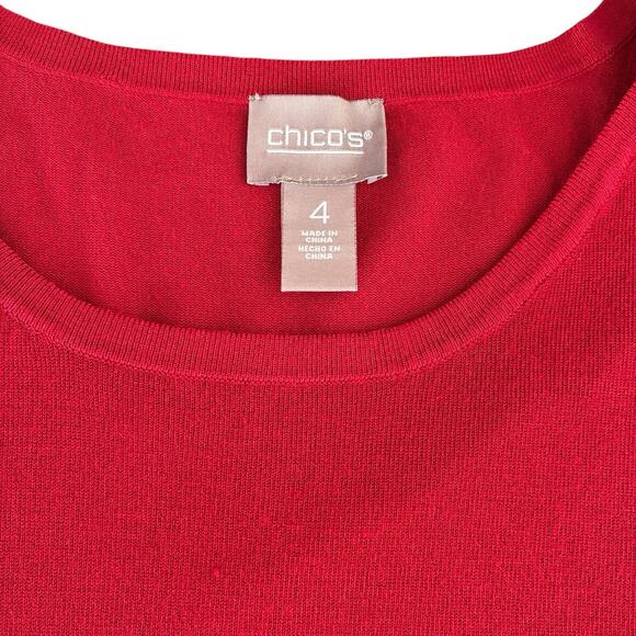 NWT Chico's Sweater Size 4 (2X) Asymmetric Hem Scarlet Long Sleeve Ribbed - Picture 4 of 8